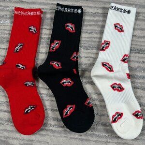 Chrome Hearts Chomper Socks 3 Pack Red White Black